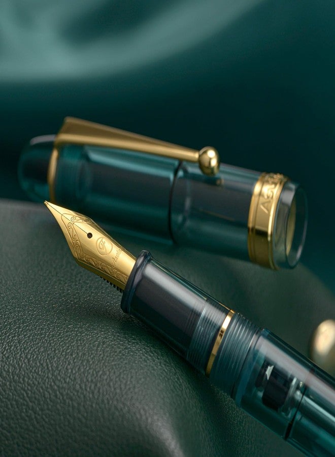 Asvine V126 Vacuum Filling Fountain Pen Gold Plated Fine Point, Transparent Teal Acrylic Pen Gift Case - Image 5